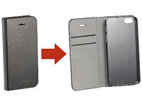 Carlo Milano Echtleder-Schutztasche mit Standfunktion für iPhone 5, 5s, SE, schwarz