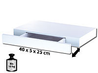 Carlo Milano Wandregal mit versteckter Schublade, 40 x 5 x 25 cm, weiß; Wandregale mit LED-Lichtern und USB-Ladeports Wandregale mit LED-Lichtern und USB-Ladeports Wandregale mit LED-Lichtern und USB-Ladeports 